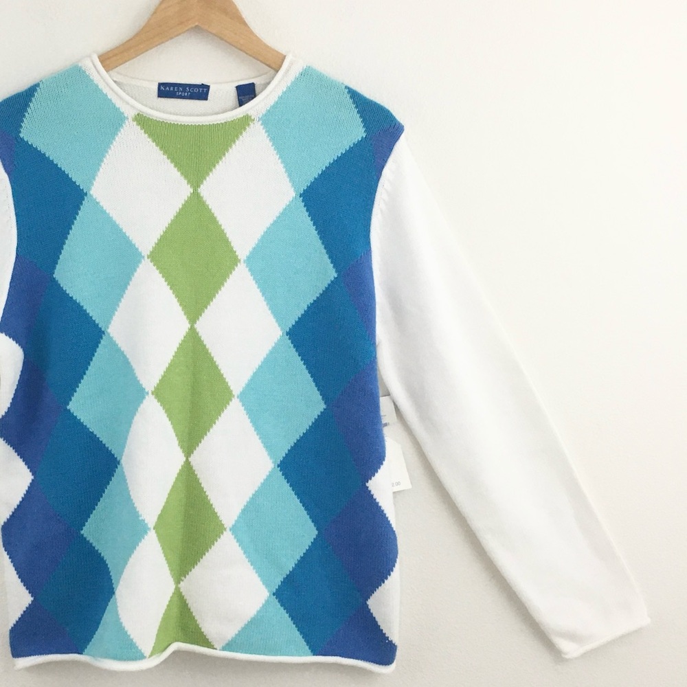 Karen Scott Sport | Argyle Blues & green Sweater